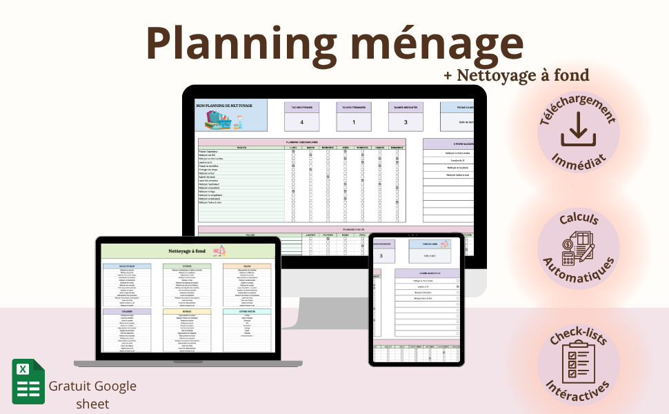 Planning Ménage hebdomadaire + mensuel