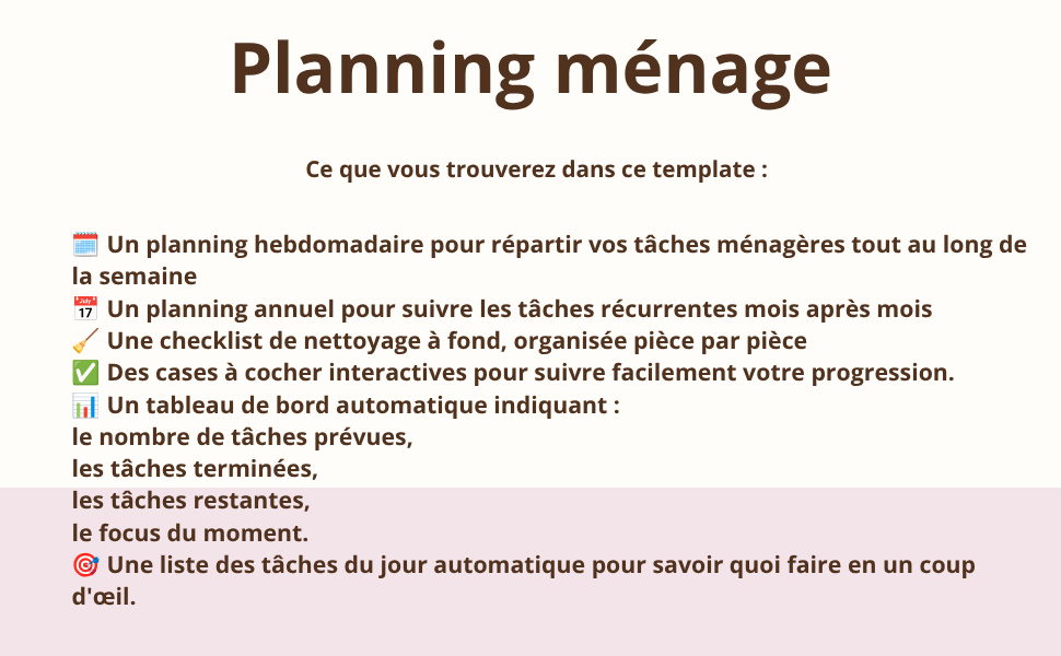 Planning Ménage hebdomadaire + mensuel
