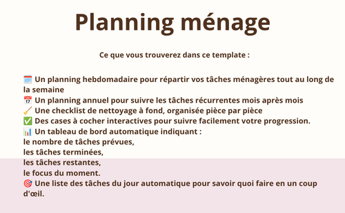 Planning Ménage hebdomadaire + mensuel